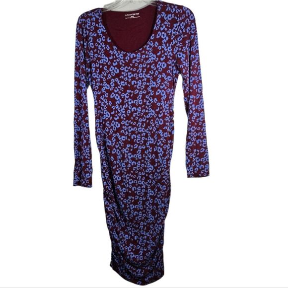 MATERNITY A Pea in the Pod Burgundy Patterned Ruched Fitted Dress Long Sleeve - Picture 11 of 11